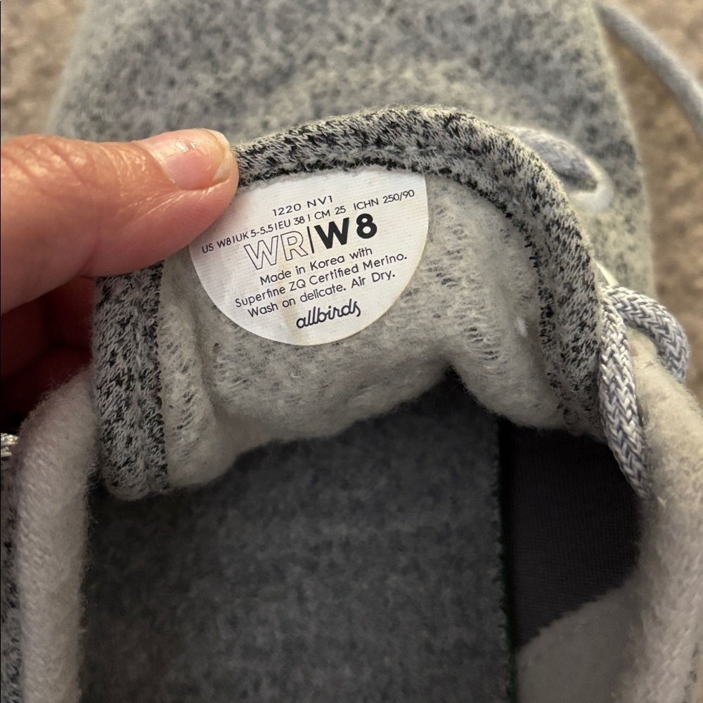 Allbirds Light Gray Wool Runner Sneakers Women’s size 8 - Picture 6 of 6